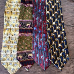 Lot Of 4 Vtg Jerry Garcia Silk Ties Red Blue Purple Yellow‎ Happy Birthday Tree